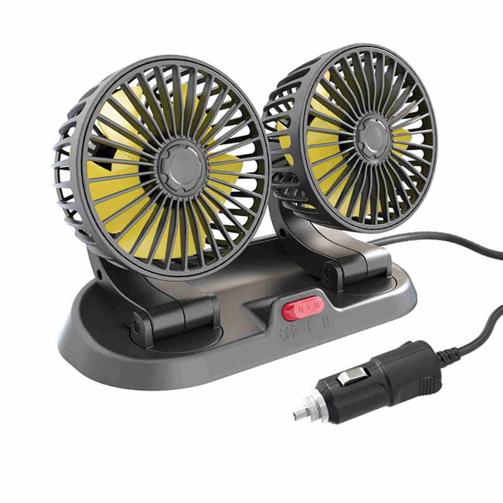 Car Cooling Fan Dual Head Adjustable Cigarette Lighter Connector Multifunction Air Circulator for Vehicles