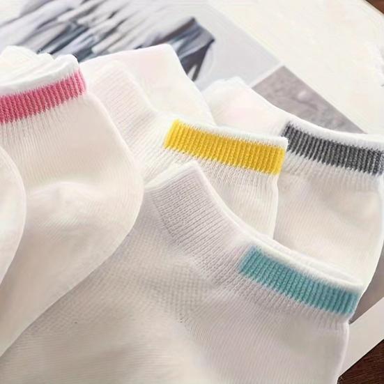 6 Paar Damensocken Buntes Streifenmuster Flacher Bund Schweißabsorbierend Versteckte Knöchelsocken Tägliches Tragen