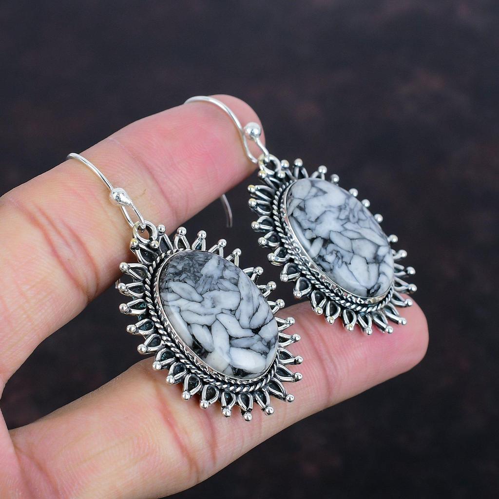 Pinolith Jasper Earring Original Gemstone Handmade Jewelry 925 Sterling Silver Earring Antique Earring Pinolith Jasper Jewelry Gifts For Her