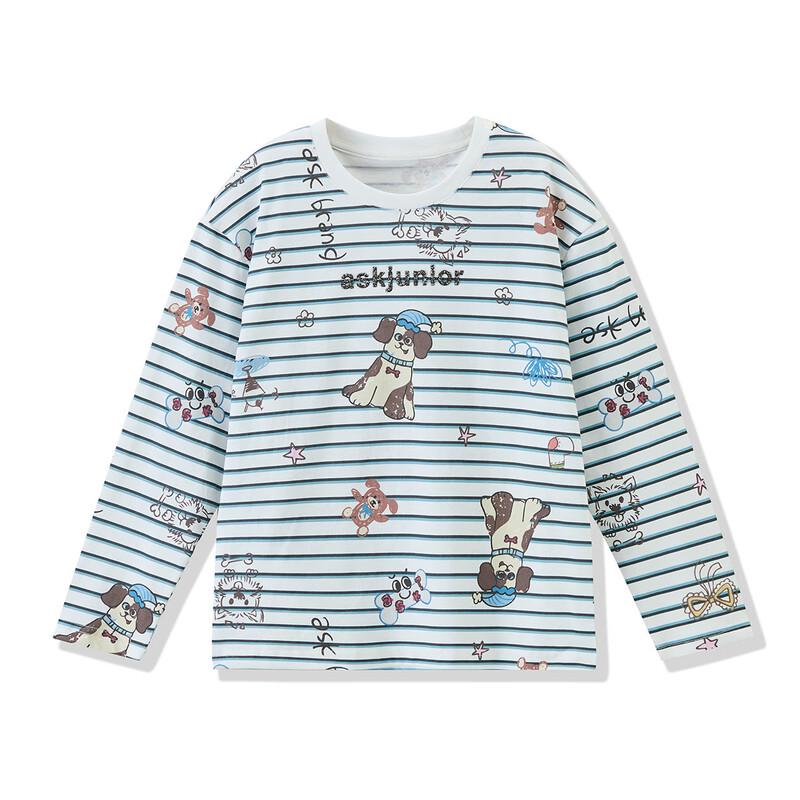 ASK JUNIOR Girls' Striped Long-Sleeve T-Shirt with Fun Print