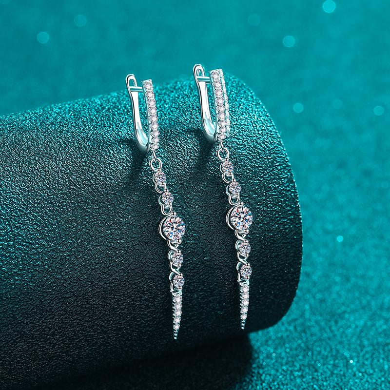 925 Sterling Silver Moissanite Drop Earrings Sparkling Dangle Earrings with Crystal Chain & Solitaire for Women Gift
