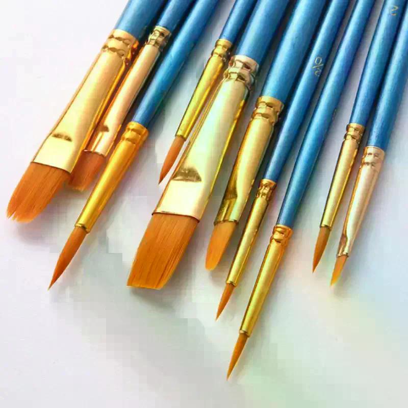 Detail Painting Brushes Set Professional Round Flat Nylon Hair Watercolor Paint Brush For Kid Students Artists Oil Painting Tool