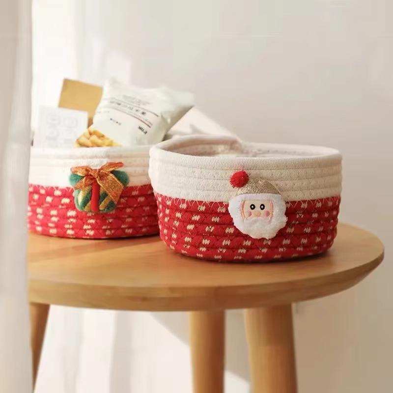 1/2Pcs Cute Woven Basket Shelf Desk Storage Organizer Cotton Rope Braided Basket for Car Keys Dog Toys Makeups Christmas Decor