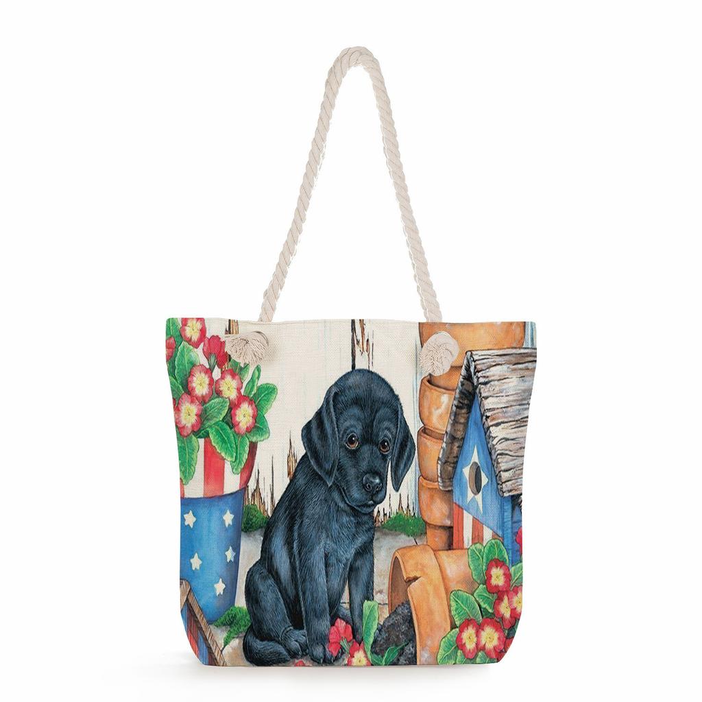 Cat print thick rope single-shoulder beach bag 7228