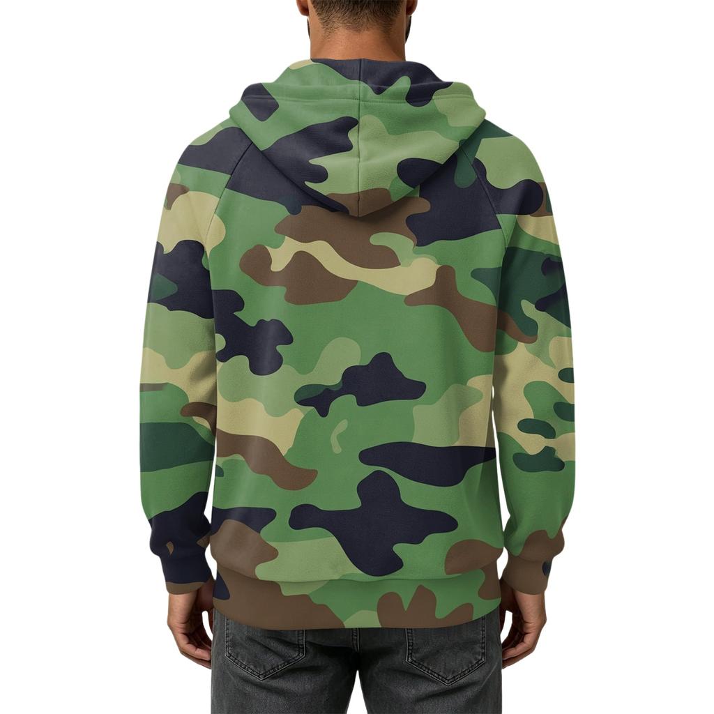 Men's Camouflage Print Zip-Up Hoodie, Casual Loose Fit Long Sleeve Hooded Sweatshirt for Fall Winter