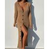Plus Size Women's Casual Knit Threaded Button Long Sleeve Cardigan Dresses