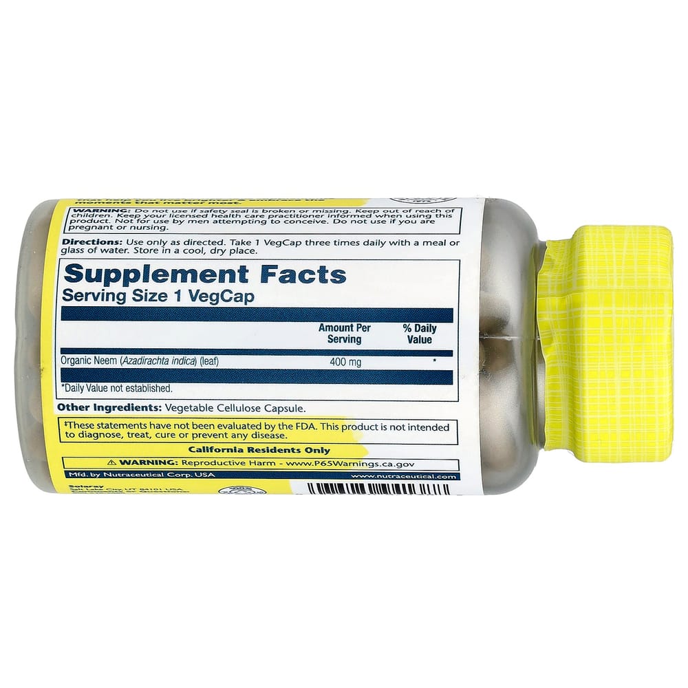 Solaray Indian Neem 400mg Veggie Capsules, 100 Count
