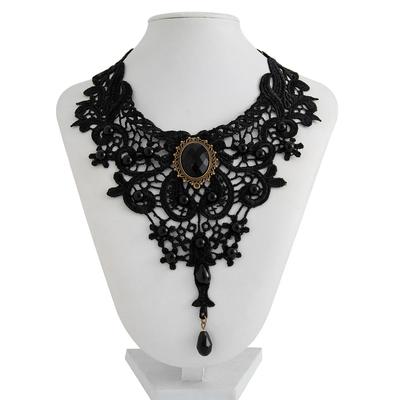 Mode Neu Vintage Edelstein Schwarze Spitze Perlen Choker Gotischer Steampunk Stil Stonego Gotisches Kragen Halskette ( Packung 1/2)