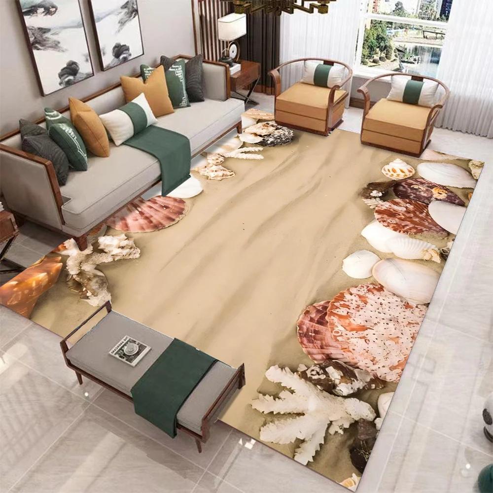 2025 3d Starfish Beach Shell Sea Star Sand Carpet Rug for Living Room Bedroom Home Sofa Decoration,Kids Play Non-slip Floor Mat