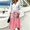 Women's Floral Casual Fashion Long-Sleeved Padded V-Neck Dress