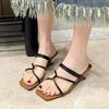 Summer Square Head Cross Thin Strap Set Foot Anti-slip Wear-resistant Slippers Women Temperament In Heel Sandals