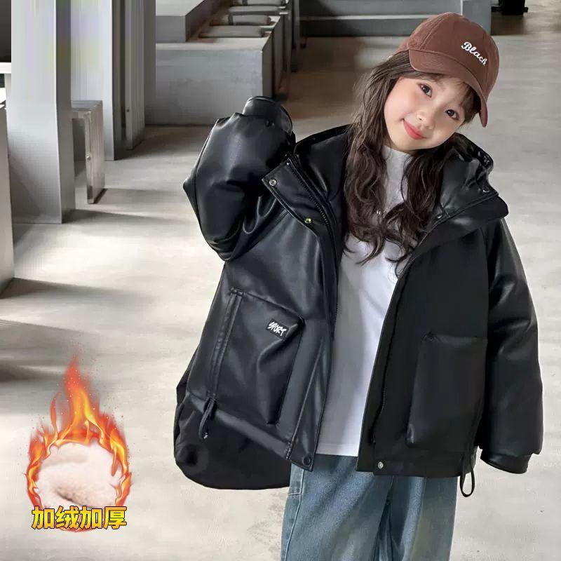 Girls` Easy-Care Leather Jacket: Thickened Winter