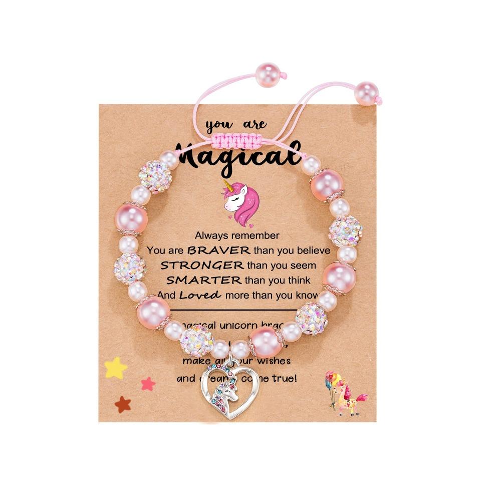 Diamond-encrusted women's bracelet Shambhala powder pearl weaving pink bracelet alloy love unicorn pendant bracelet