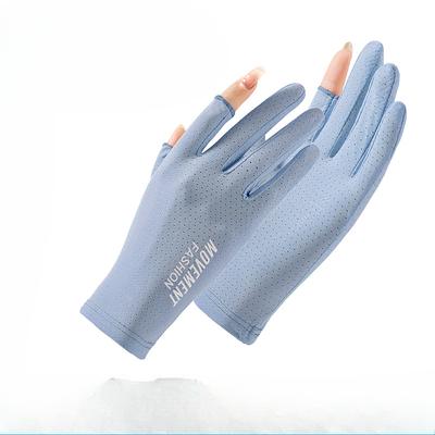 Summer Sun Protection Gloves for Women Thin Breathable Two Finger Outdoor Riding Non Slip Driving Takeaway Finger Ice Silk Gloves