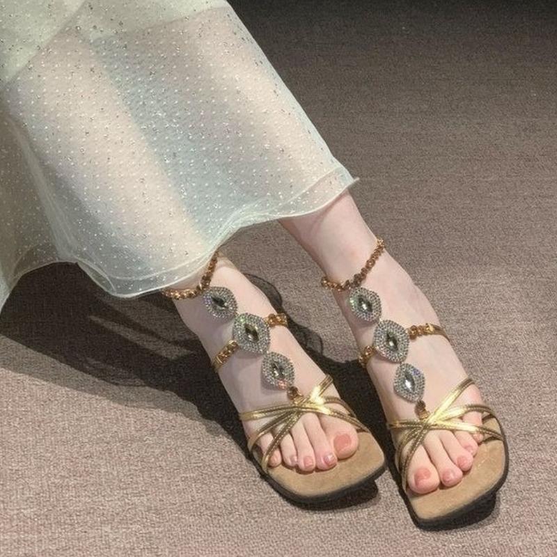 Luxury Crystal Women Sandals High Heels Square Toe Shoes Sexy Party 2025 Fashion Slippers Woman Slingback Summer New Dress Pumps