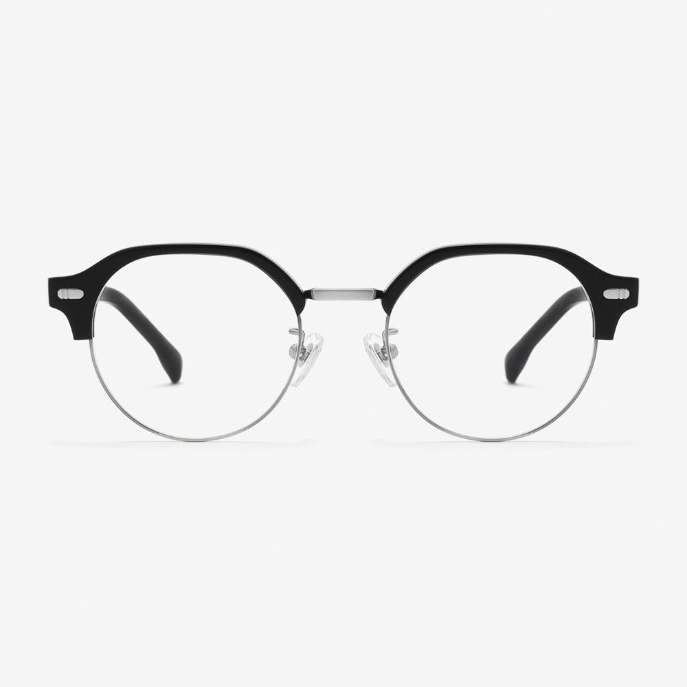 Alloaiweeo [Aloxrounz] Round Panto Browline Ara9102 C1 Black/Silver