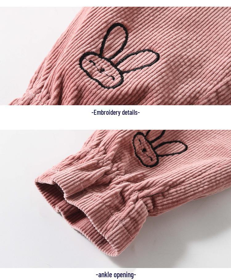 2024 Spring Korean Children's Corduroy Joggers - Big Ear Rabbit Design for Girls