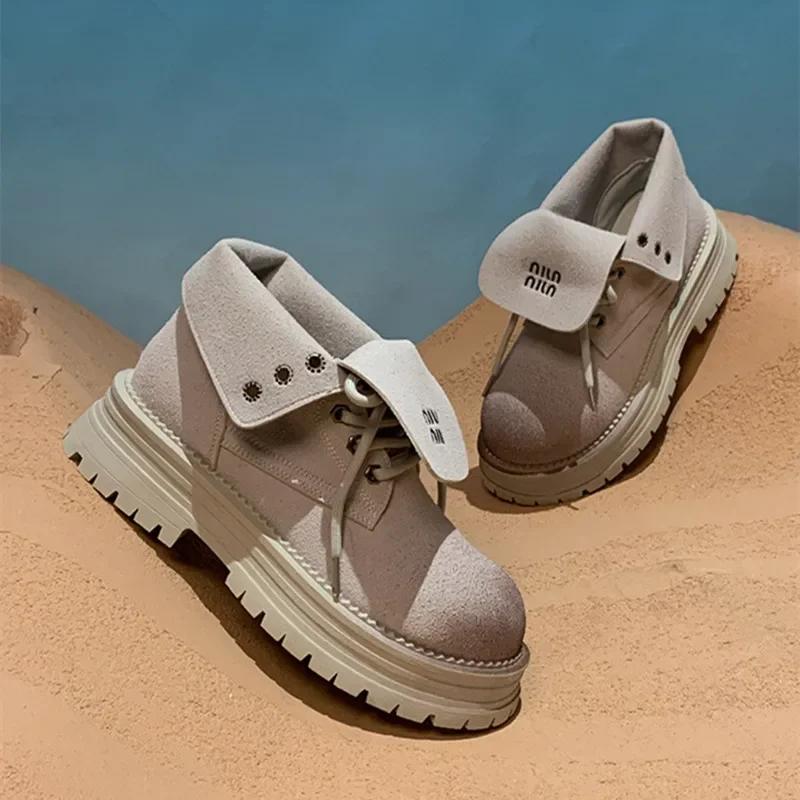 New Design Ankle Boots Women Thick Bottom Non-slip Platform Boots Faux Suede Lace Up Casual Winter Boots for Women Botas Mujer