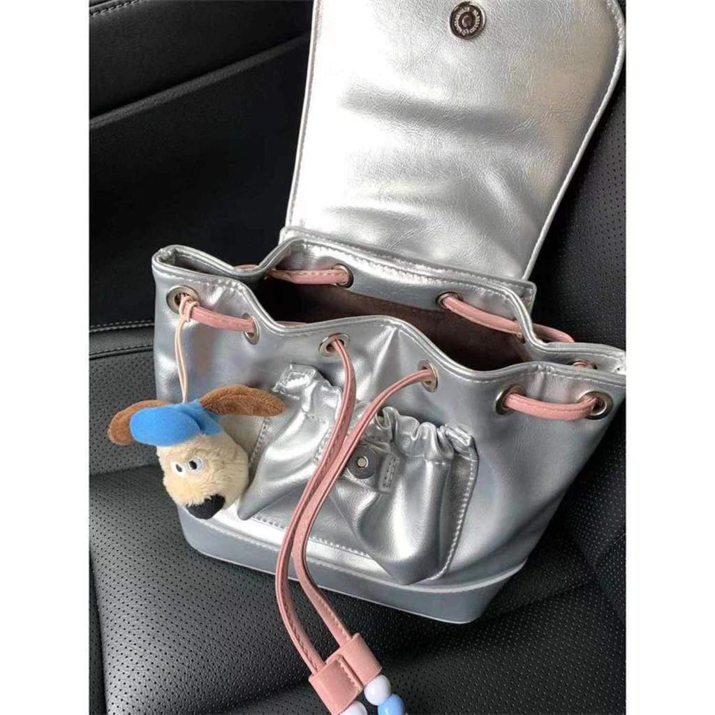 Niche Design Backpack for Women Trendy Korean Style Silver Pink Contrasting Color Small Backpack Casual Large Capacity Bag