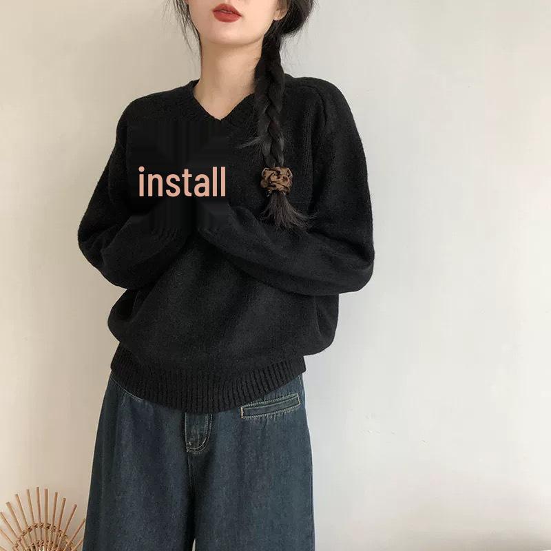 Korean Style V-Neck Wool Sweater - 2025 Autumn Trend, Loose Knit, Long Sleeve, Women's Fashion