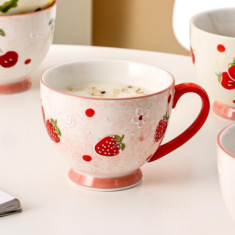 Large Fruit Strawberry Mug Cute Ceramic Coffee Tea Cup Couple Mug with Handle Birthday Gift Women Friend Lovers
