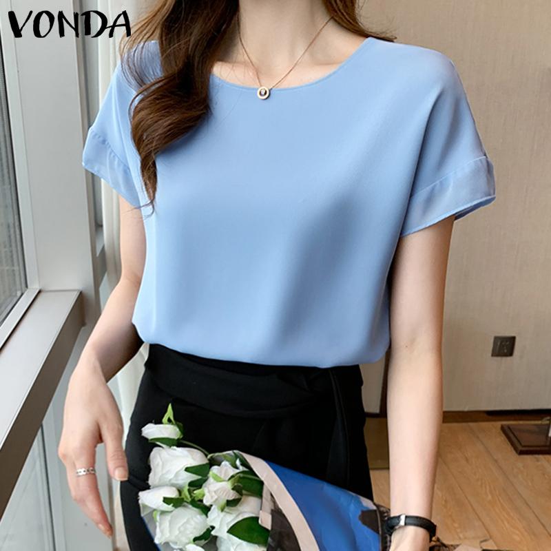 

VONDA Летние женские однотонные топы с короткими рукавами