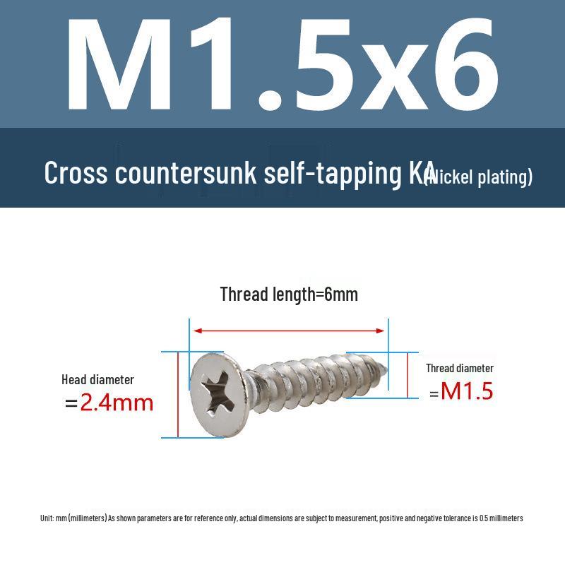 YiguYigu Nickel-Plated Phillips Flat Head Self-Tapping Screws M1-M5, Carbon Steel