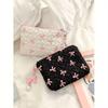 Bowknot Pattern Cotton Cosmetic Pouch Non Lipstick & Sanitary Pad Organizer With Charm Detail