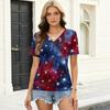 Women's Casual V Neck Short Sleeve Top Independence Day Print Lightweight Comfortable Summer Shirt for Everyday Wear