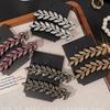 Vintage Elegant Alloy Wheat Ear Hairpins Crystal Embellished Leaf-Shaped Hair Clips Solid Color Duckbill Ideal for Valentine'S Day Gift
