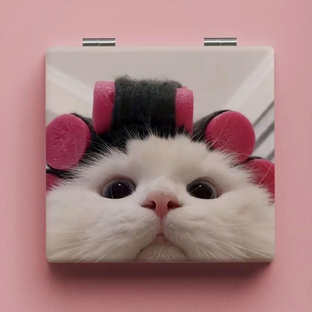 Cat Pattern Foldable Mirror Magnifying Pocket Mirror Portable Makeup Mirror Children Student
