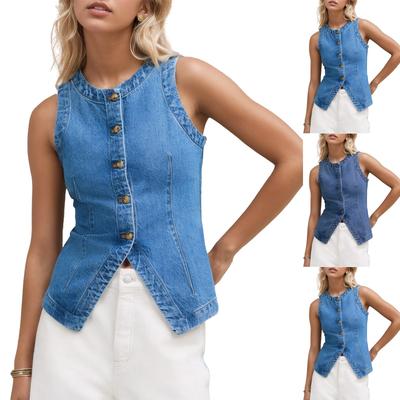 Women's Fashion Casual Sleeveless Button Down Denim Waistcoat