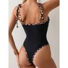 2025 Summer Black Sexy One Piece Swimsuits Women's Swimwear High Cut Bikini Swimming Wear Bathing Suit Lace Up Beachwear