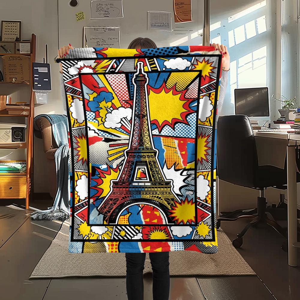 Paris Eiffel Tower Print Flannel Blanket, High quality Comfortable for All Seasons, Home Decor, Warmth and Comfort, Perfect for Christmas Gifts94