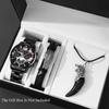 3pcs/set Men'sBusiness  Alloy Stainless Steel Pointer Quartz Wrist Watch & Bracelet Necklace Set