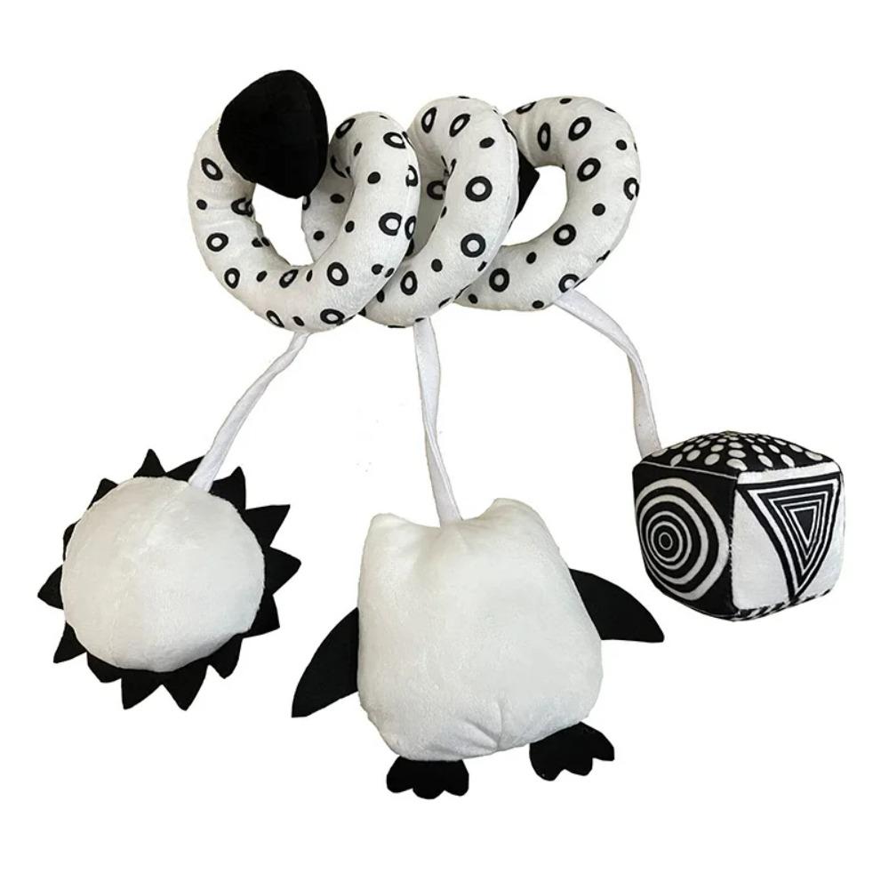 Jouets suspendus Siège auto Berceau Mobile Bébé Spiral Peluche Lit Poussette Barre Jouet Couleur Noir et Blanc avec Hochet Sifflet BB