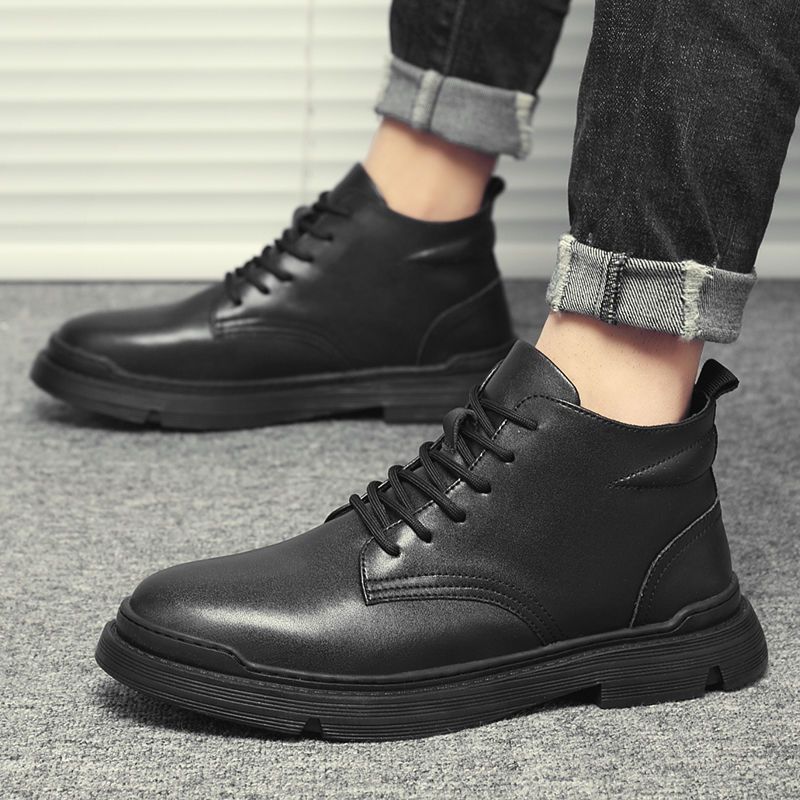 44 Size Boots Men s Shoes Winter Velvet Ins Trendy British Style High-top Leather Black Medium-top Snow Boots 44 2090₽