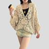 Bohemian Women's Crochet Hollow-out Knitted Cardigan Top Loose Batwing Short-sleeve Cardigan