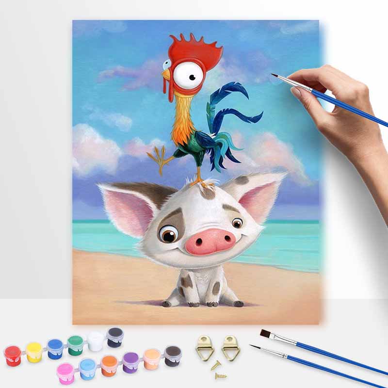 Disney Oil Paint Digital Painting Art Kit Moana Heihei Pua Handmade DIY Painting Kit Home Decor 20x30cm