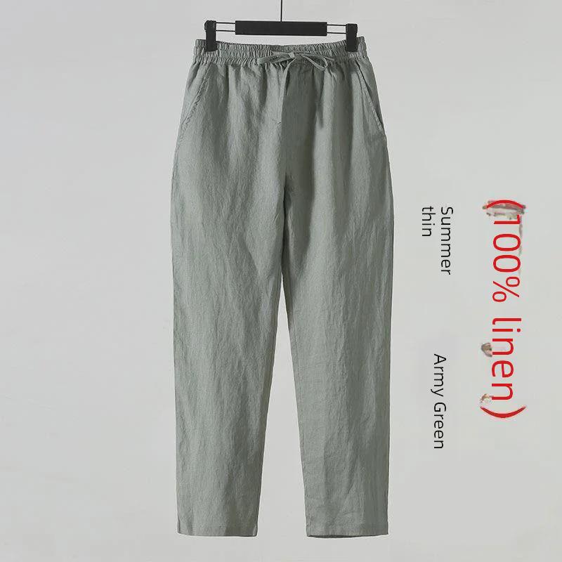 Pánské ležérní volné kalhoty z lnu a bavlny - letní devítibodové, velká velikost, čínský styl