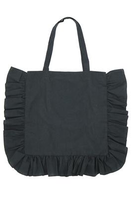 Süße FARBEN Rüschen-Tragetasche, Rüschen-Kissen-Tasche, Gefüttert, Passt für A4-Größen, Flache Tasche, Halbleinen, Gerafft (Schwarz)