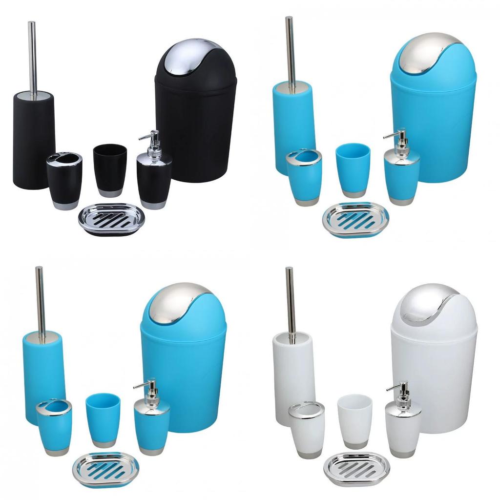 Bathroom Accessories Set Six Pieces Plastic Washroom Collection With Toothbrush Cup And Storage Solution