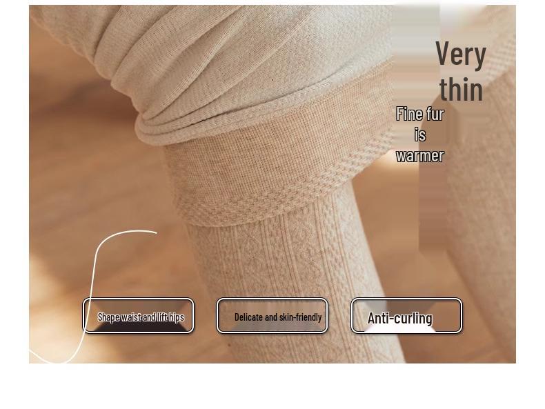 Women's Japanese Retro Cable Knit Fleece-Lined Stirrup Leggings - Autumn/Winter Style White Pantyhose