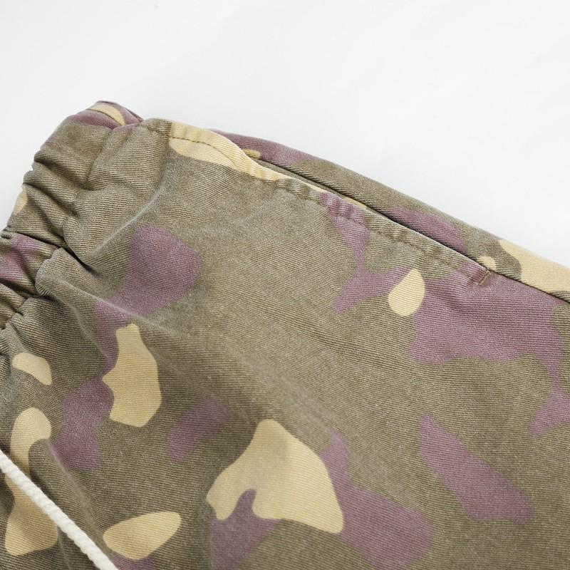 Mens Camo Cargo Pants Vintage Distressed Baggy Pleated Wide Leg Trousers Streetwear
