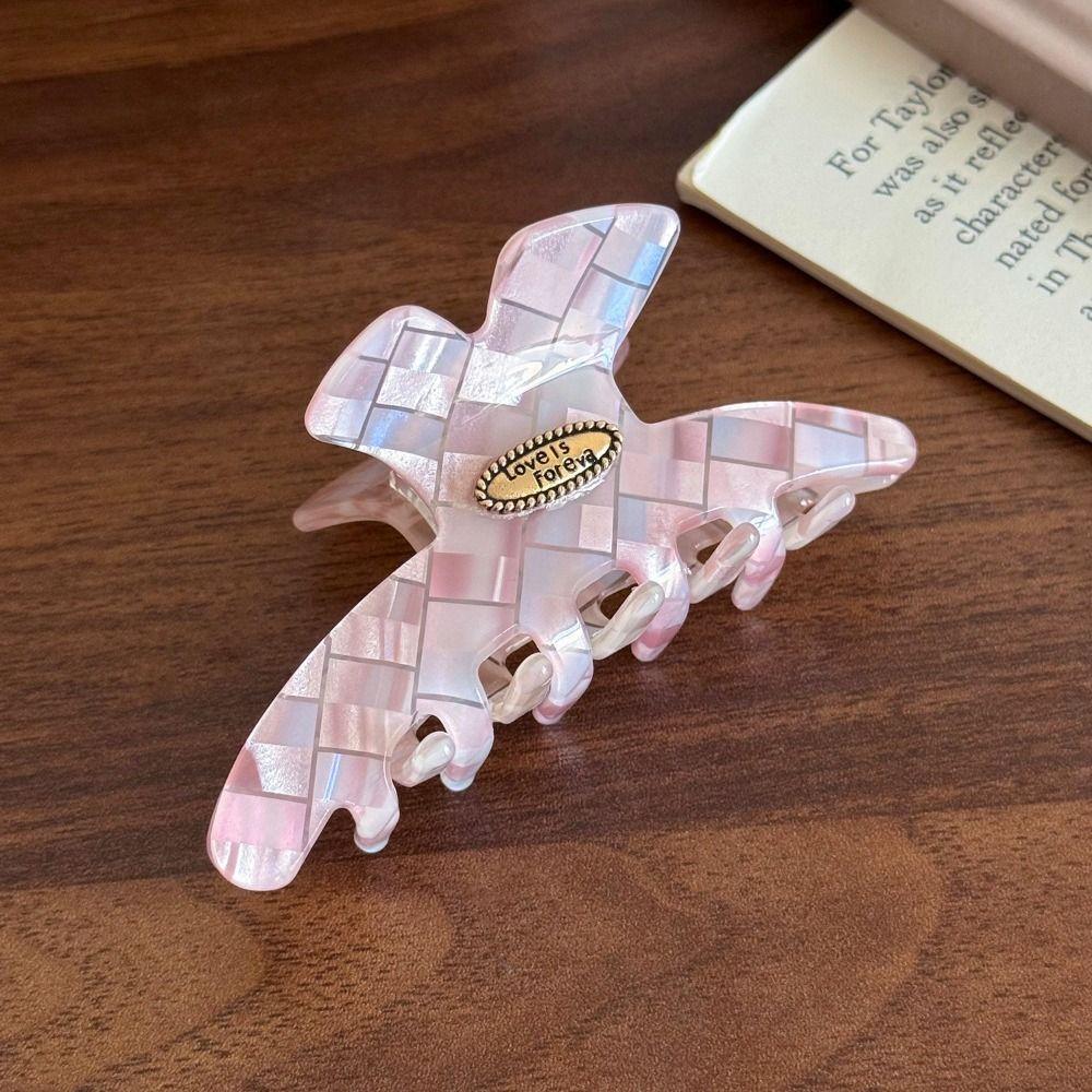 PVC Pink Plaid Hair Claw Butterfly Cloud Shark Clip Fashion Checkered Hair Clip  Female