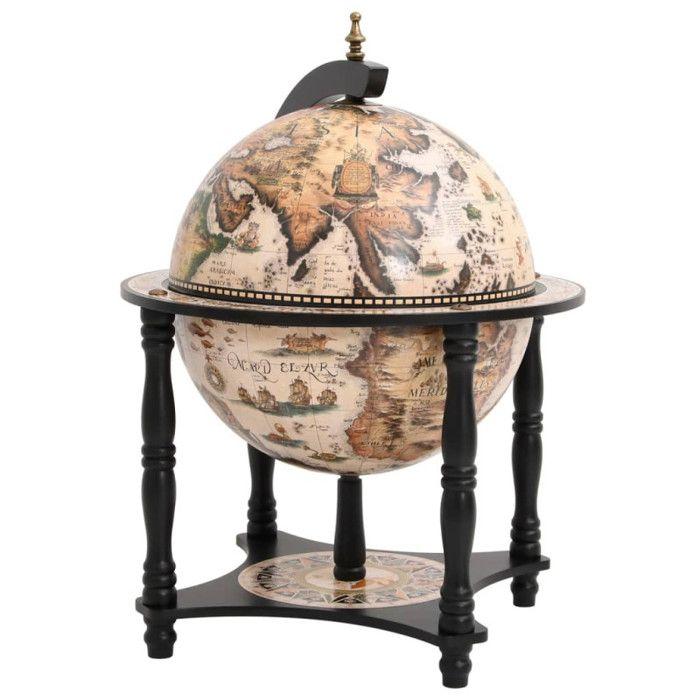 Support à vin bar forme globe Noir Bois d eucalyptus massif