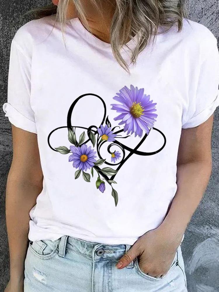 (Asian Size) Style Flower Trend 90s Casual Short Sleeve T Tee Top Clothing Shirt Women Printed Lady Fashion Female Graphic T-shirts