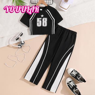 Mädchen 2025 Sommer Neue Mode Buchstaben Kurzarm Freizeithose Zweiteiliges Set