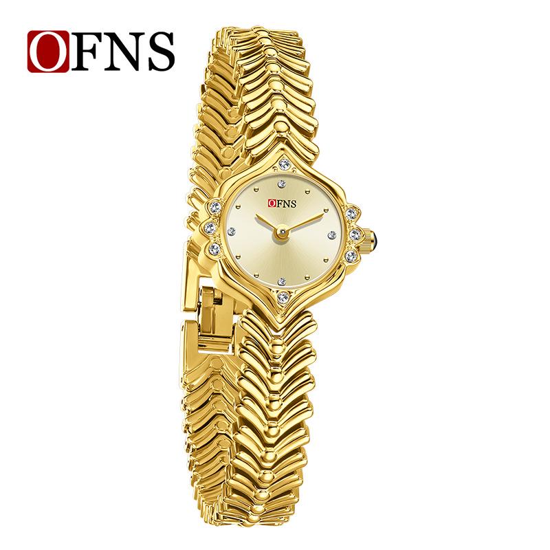 OFNS Women’s Quartz Wristwatch, Wheat Ear Chain Strap, Small Round Dial, Classic Style, High-End & Versatile.