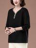 Women's Plus Size V-Neck Long Sleeve Autumn Top - Stylish Loose-Fit Base Shirt for Middle-Aged Mothers